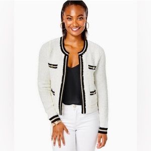 Lilly Pulitzer Nalayna White Black Gold Accent Cardigan NWT Size M